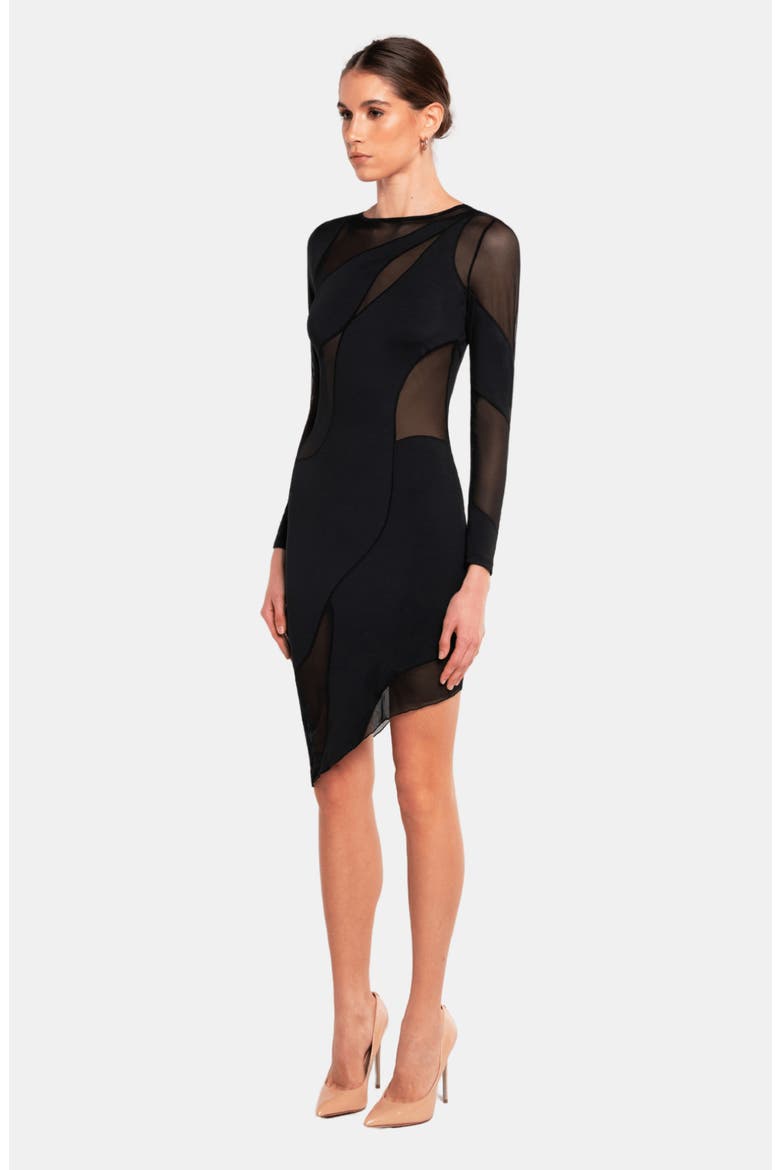 Spiral Long Sleeve Dress, Alternate, color, Black