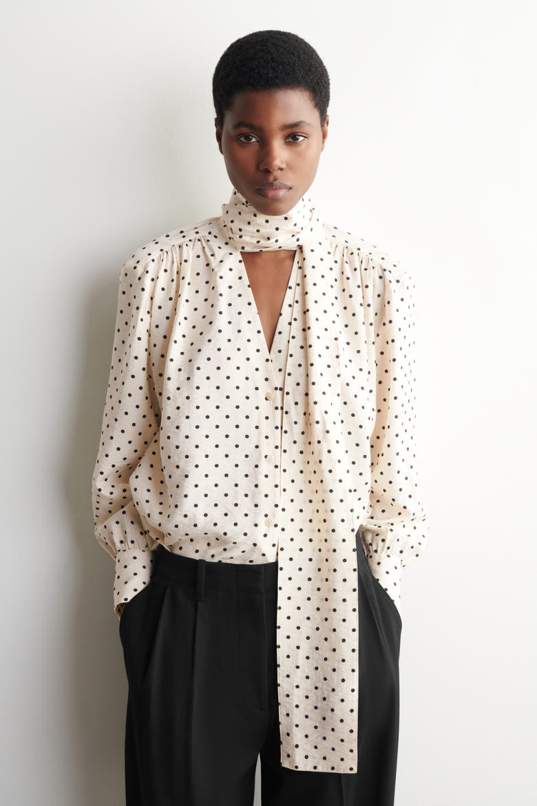 トップス BEEDEN DOTS SCARF NECK TOPS Scarf-Detail Polka-Dot Shirt (Women) | Nordstrom