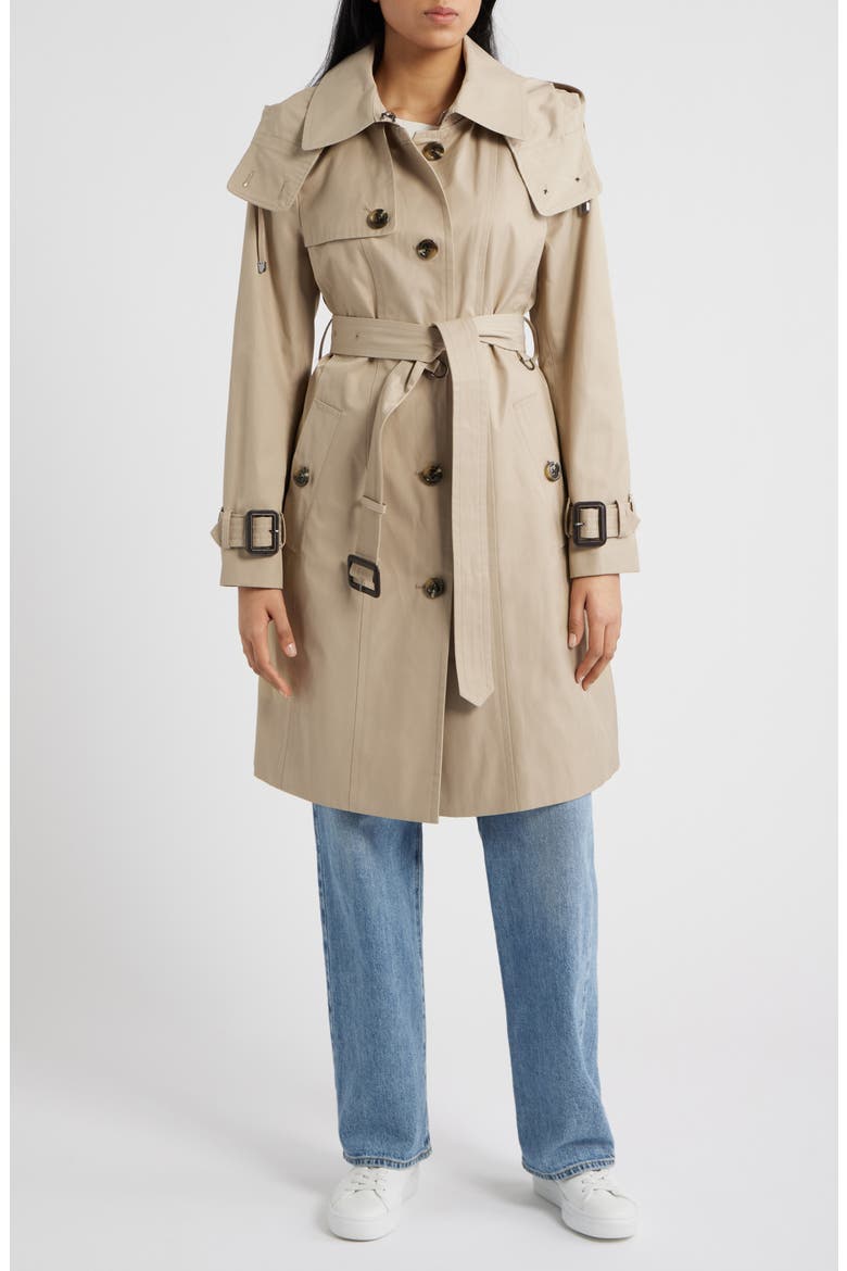 Water Resistant Belted Trench Coat, Main, color, TINTED GREIGE