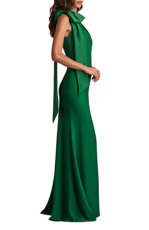 Tadashi Shoji Sims Shoulder Bow Halter Gown In Green