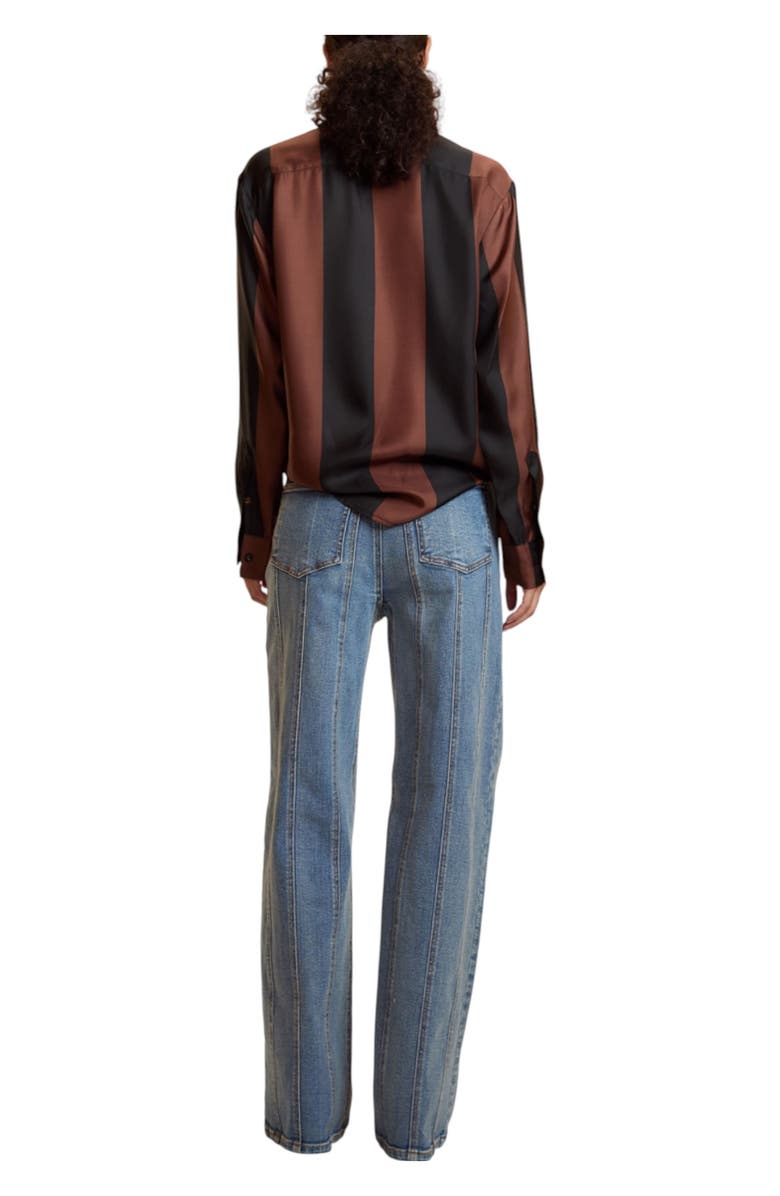 Cynthia Rowley Silk Stripes Button-Up Shirt, Alternate, color, Black/Brown