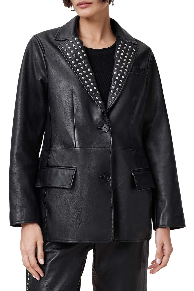 Corinna Studded Leather Blazer, Main, color, BLACK