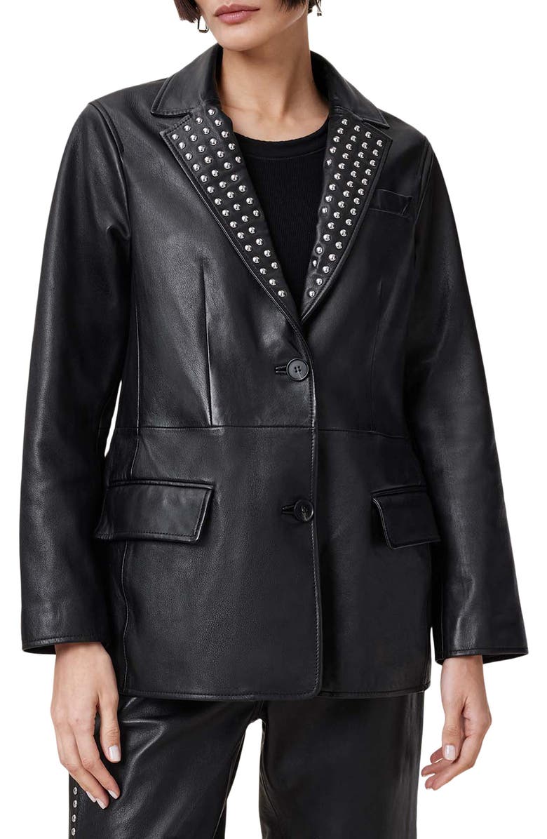 AllSaints Corinna Studded Leather Blazer, Main, color,