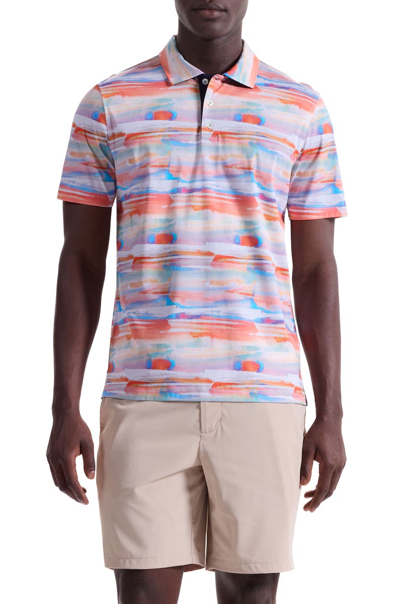 Bugatchi Hendrix Digital Abstract Brushstroke Print Pima Cotton Polo, Main, color, Coral