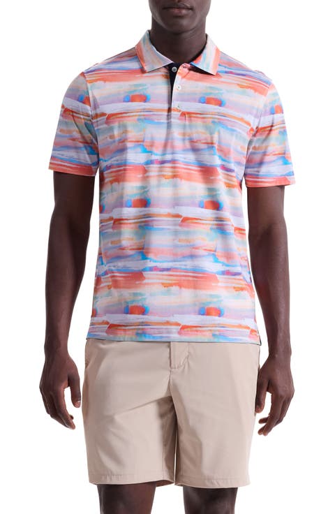 Hendrix Digital Abstract Brushstroke Print Pima Cotton Polo