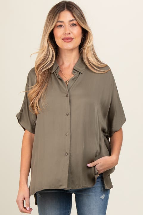Dolman Sleeve Button Down Blouse