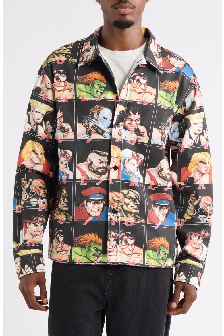 x Street Fighter II Arcade Cotton Button-Up Shirt, Alternate, color, BLACK MULTI