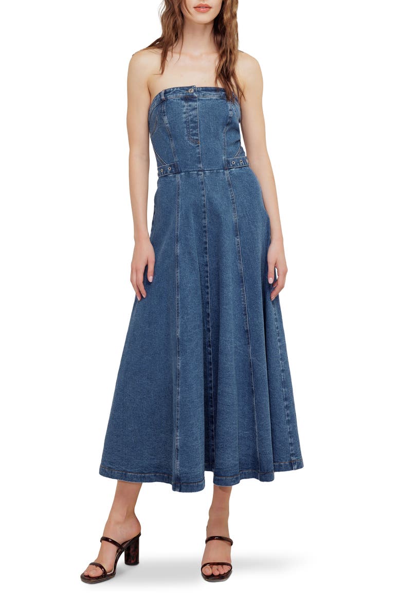 Strapless Denim Maxi Dress, Main, color, INDIGO DENIM