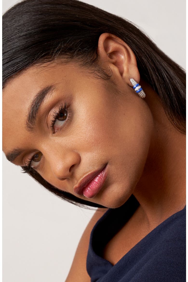 Blue Caviar Diamond Hoop Earrings, Alternate, color, ULTRAMARINE