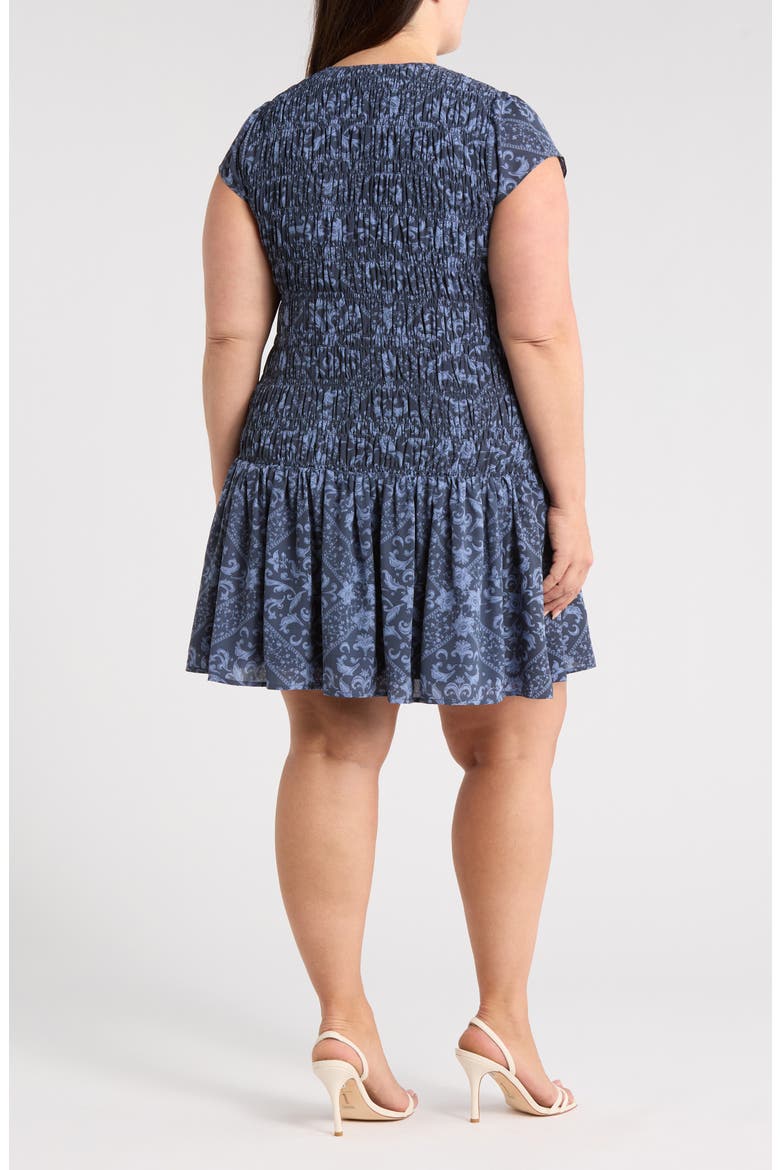 Smocked Bodice Drop Waist Dress, Alternate, color, NAVY- BLUE ORNATE BOHO