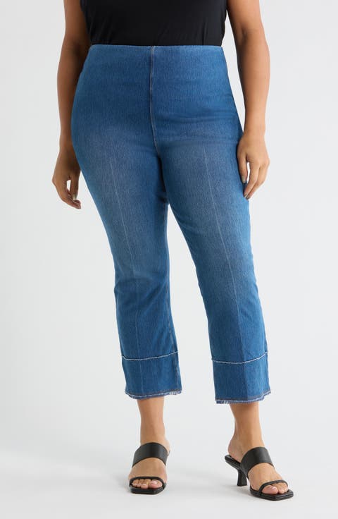 Dara High Waist Seamed Fringe Hem Crop Jeans (Plus)
