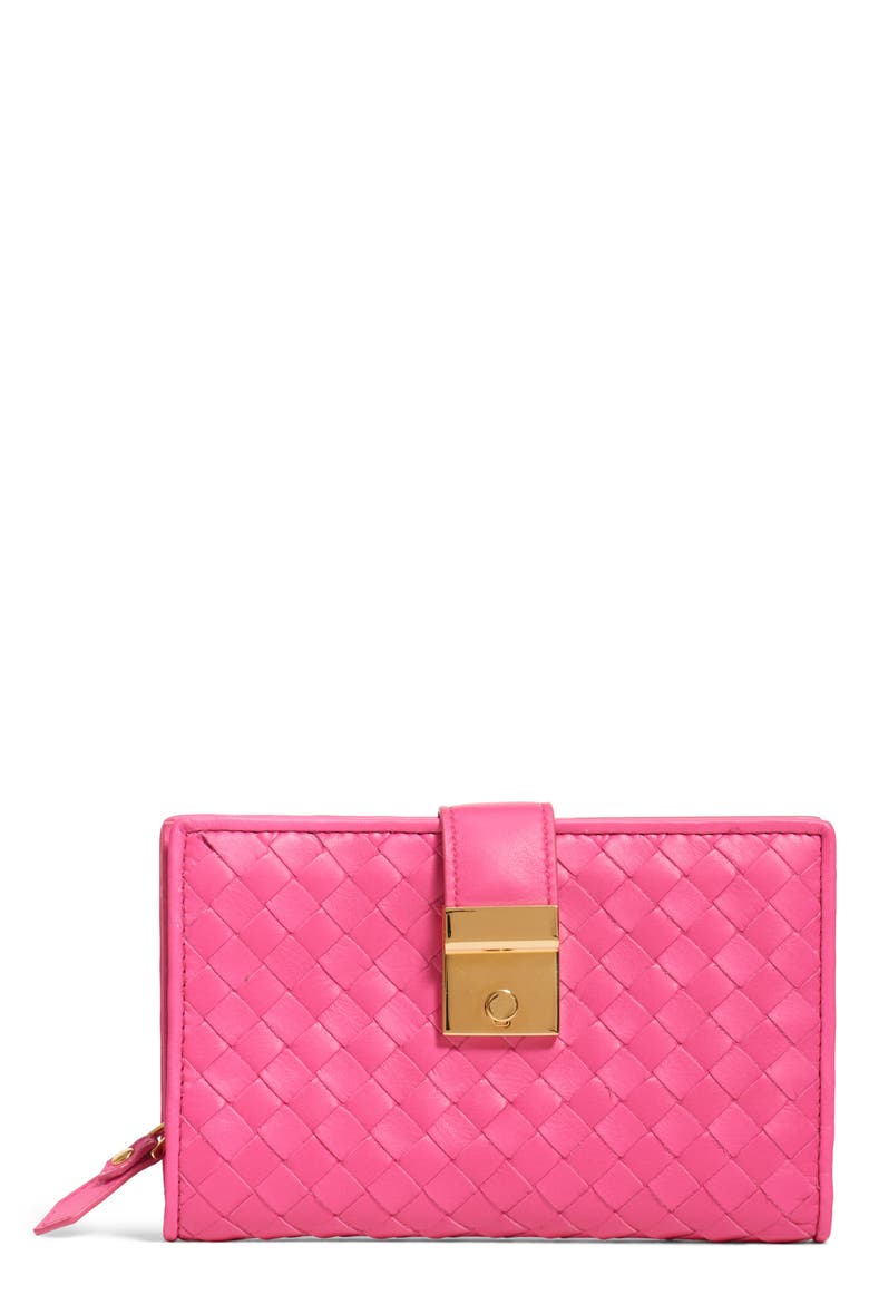 Intrecciato Leather French Wallet, Main, color, NEON/ NEON-GOLD