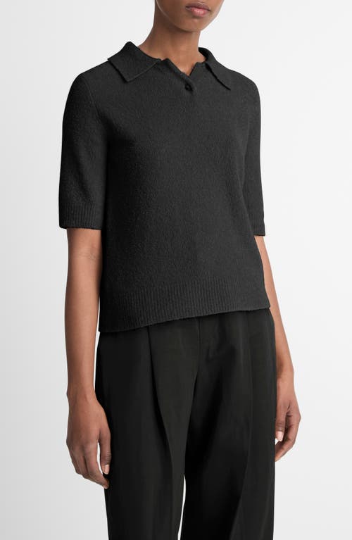 Vince Soft Boucle Silk & Cashmere-blend Polo Shirt In Black