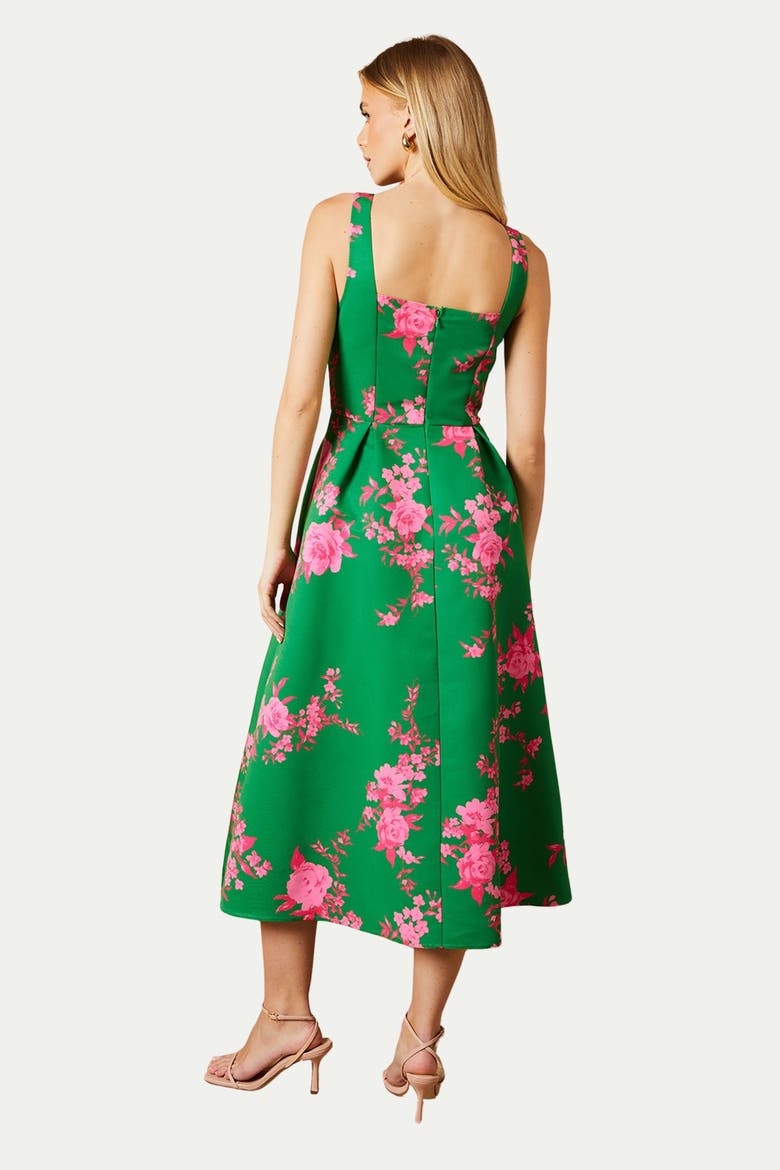 Occasion Floral Strappy Twill Midi Dress, Alternate, color, Green