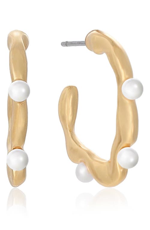 Ettika Wavy Faux Pearl Hoop Earrings In Gold