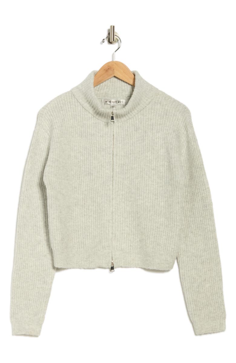 Madden Girl Mock Neck Zip Front Crop Cardigan, Alternate, color, Light Grey Heather