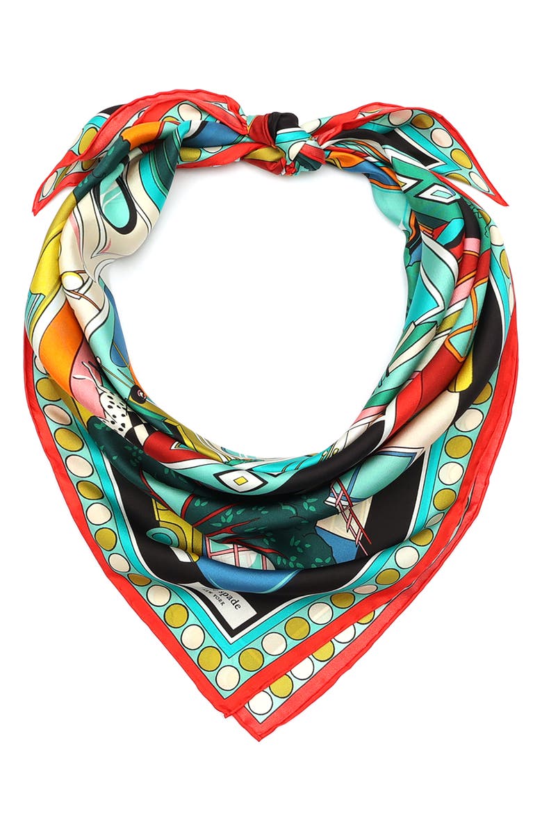 Kate Spade New York townhouse silk square scarf, Alternate, color, Blue Multi