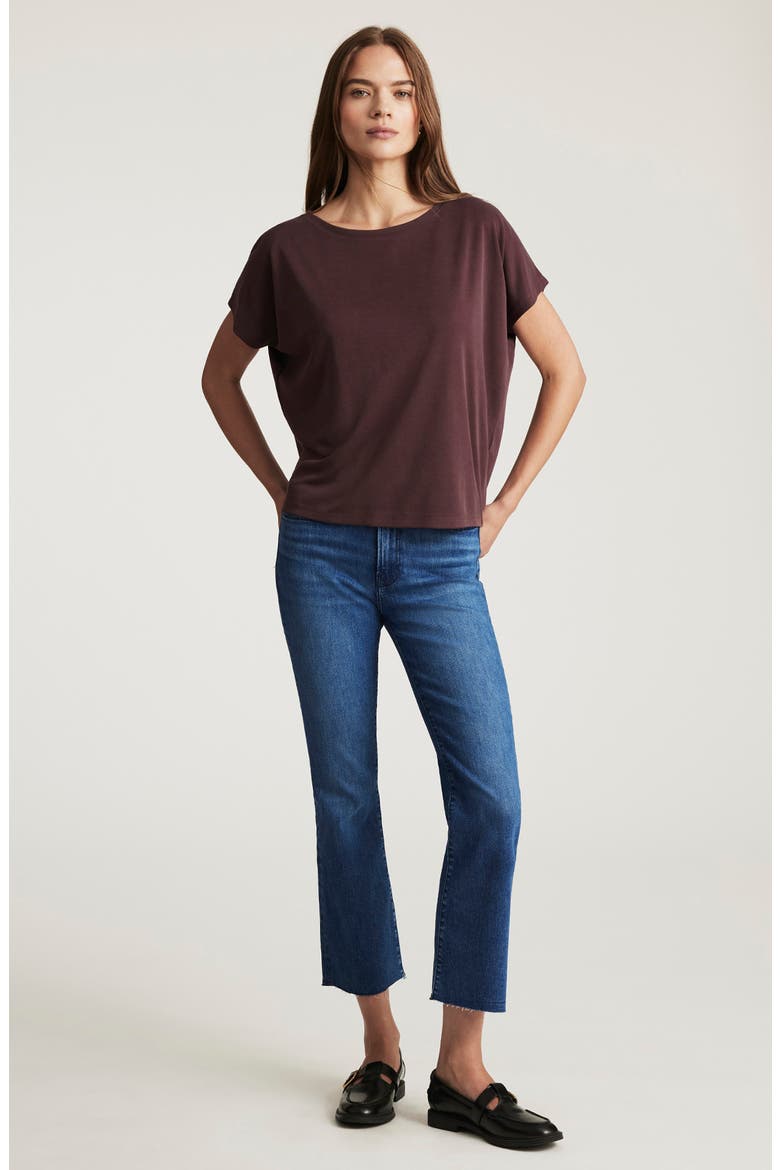 Anika Raw Hem Mid Rise Crop Flare Jeans, Alternate, color, DARK BRUSHED FLEX BLUE