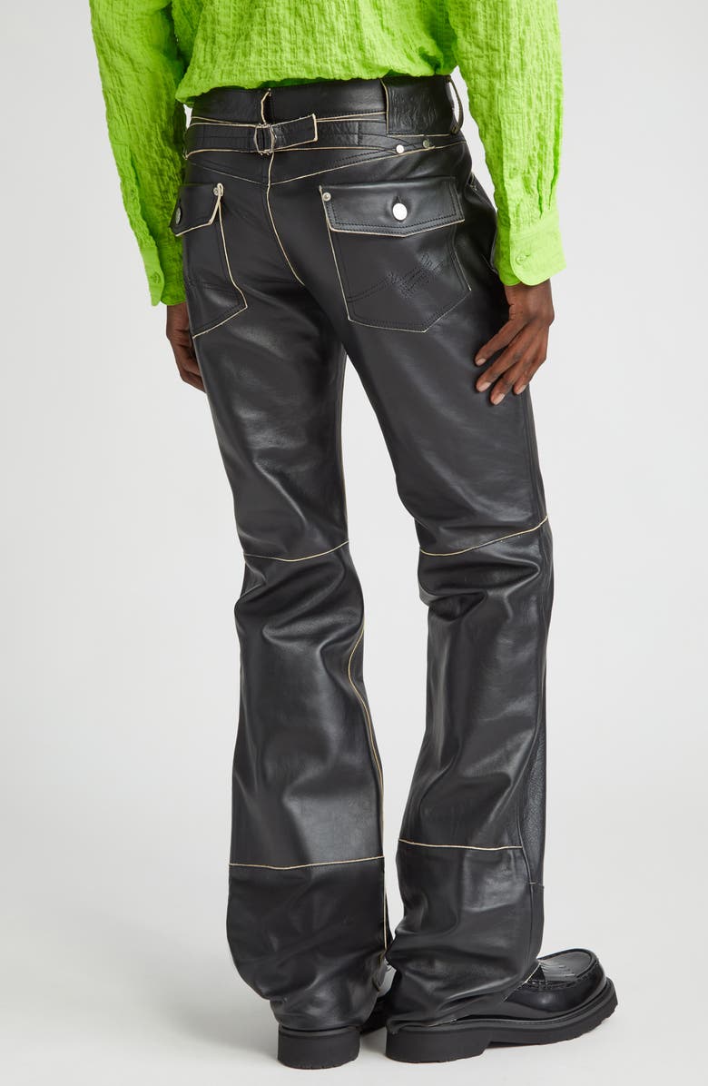 Martine Rose Backstrap Paneled Leather Slim Leg Pants, Alternate, color,