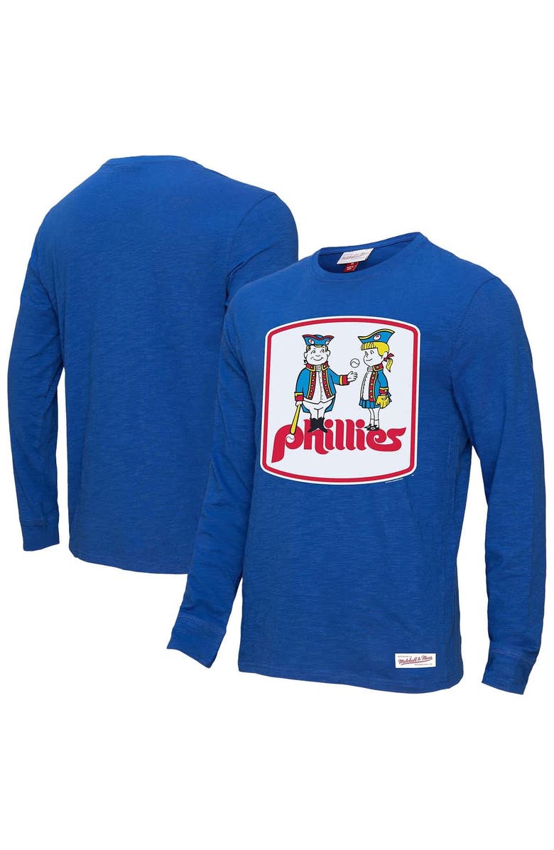 Mitchell & Ness Men's Royal Philadelphia Phillies Mitchell & Ness Vintage Logo Slub Long Sleeve T-Shirt, Alternate, color, 