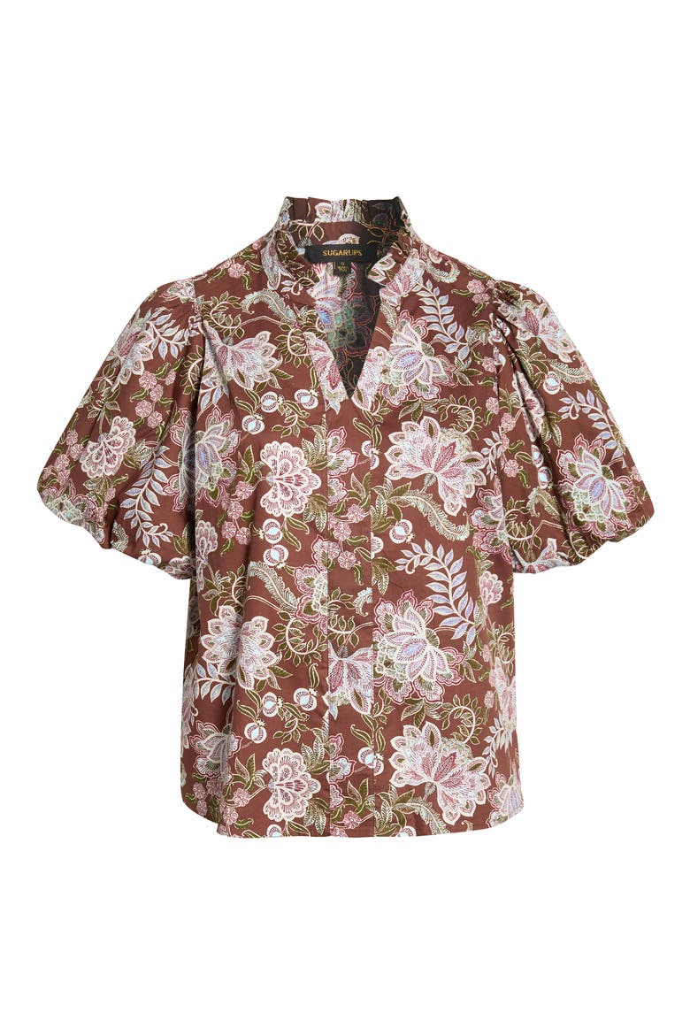 Pipa Bubble Sleeve Top, Alternate, color, BROWN-FLORAL