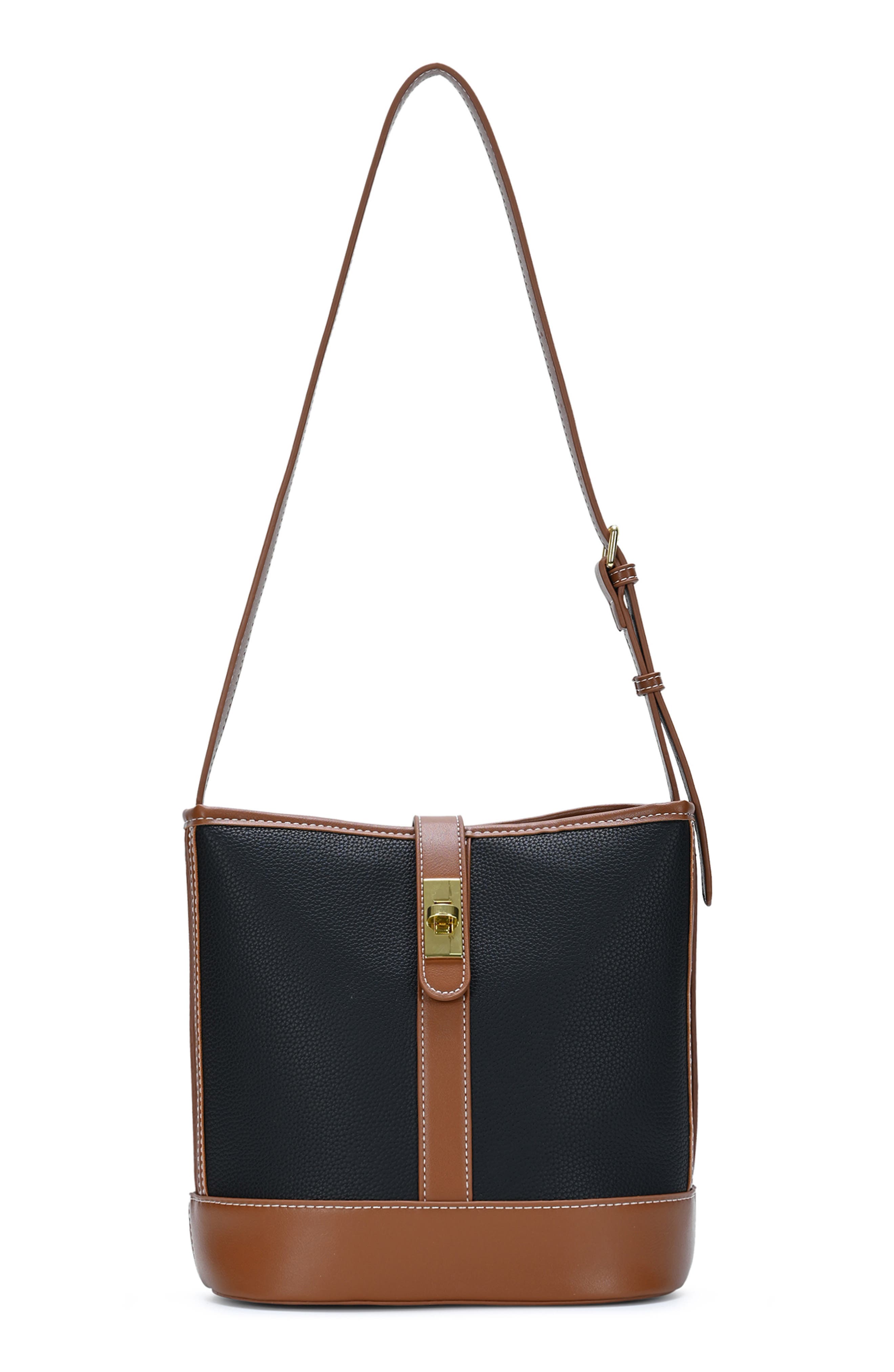 Two Tone Faux Leather Bucket Bag