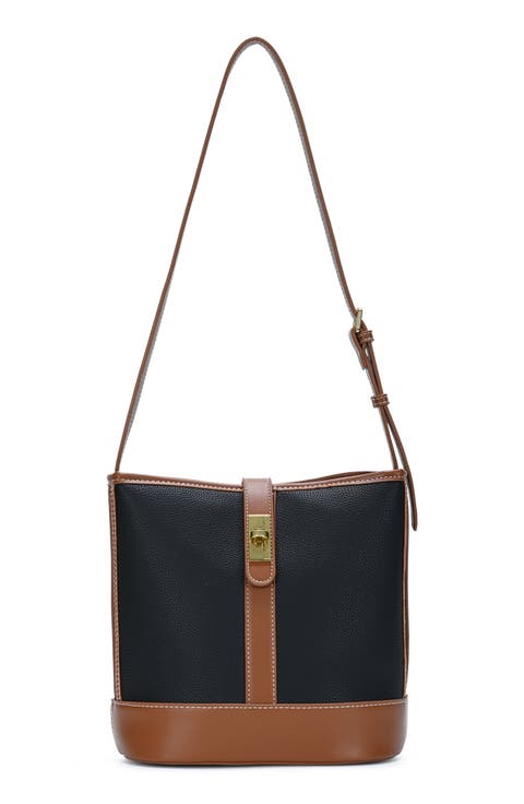 Two Tone Faux Leather Bucket Bag