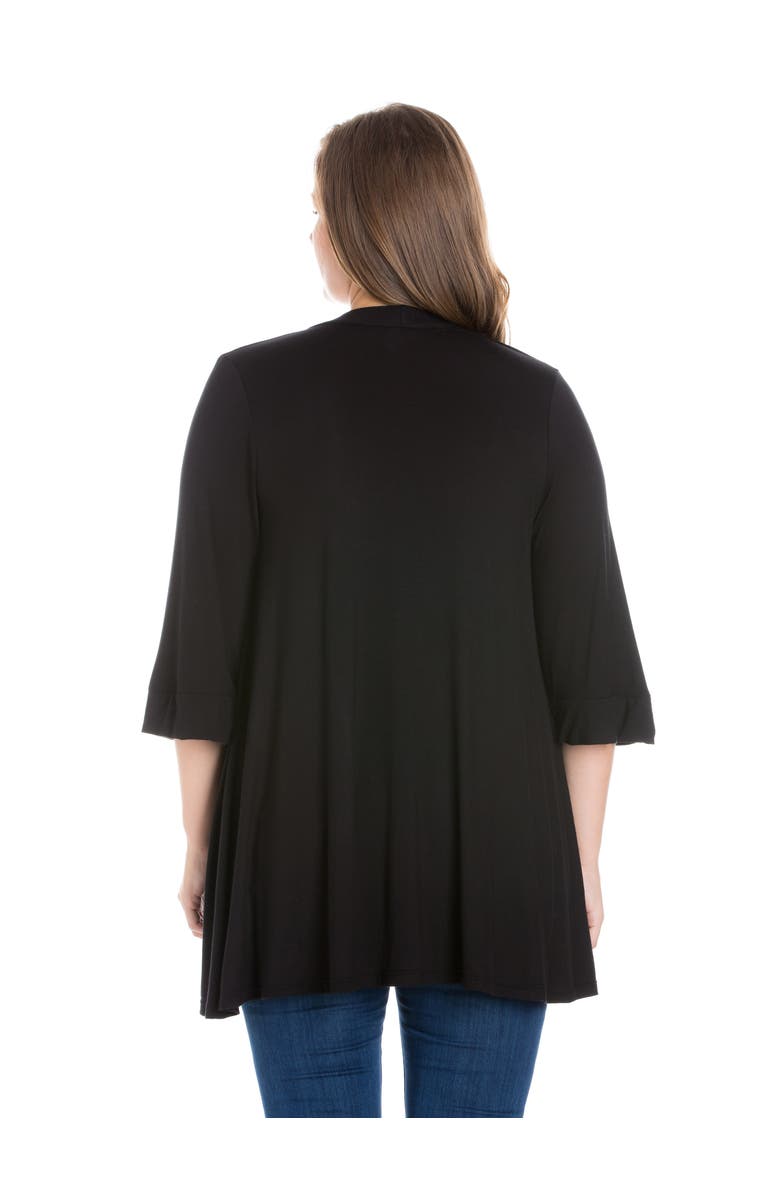 24seven Comfort Apparel Plus Size Elbow Length Sleeve Open Front Cardigan, Alternate, color, Black