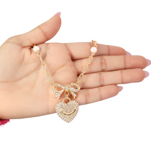 Juicy Couture Gold-tone Pearl Heart Pendant Necklace In Gold