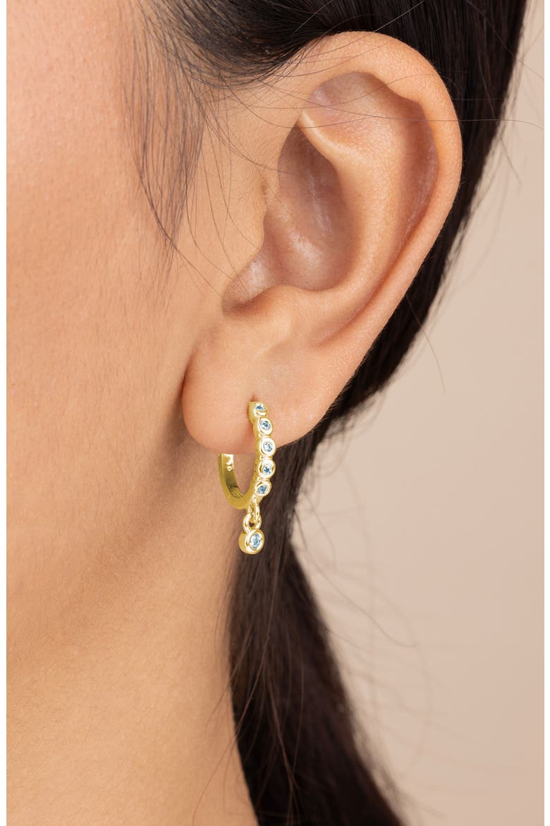 Bezel Cubic Zirconia Huggie Hoop Earrings, Alternate, color, GOLD