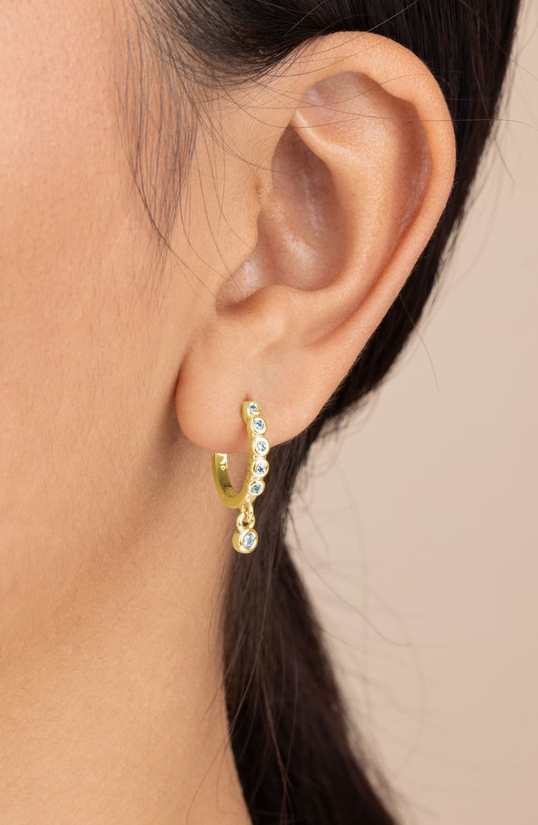 Sterling Forever Bezel Cubic Zirconia Huggie Hoop Earrings, Alternate, color, Gold