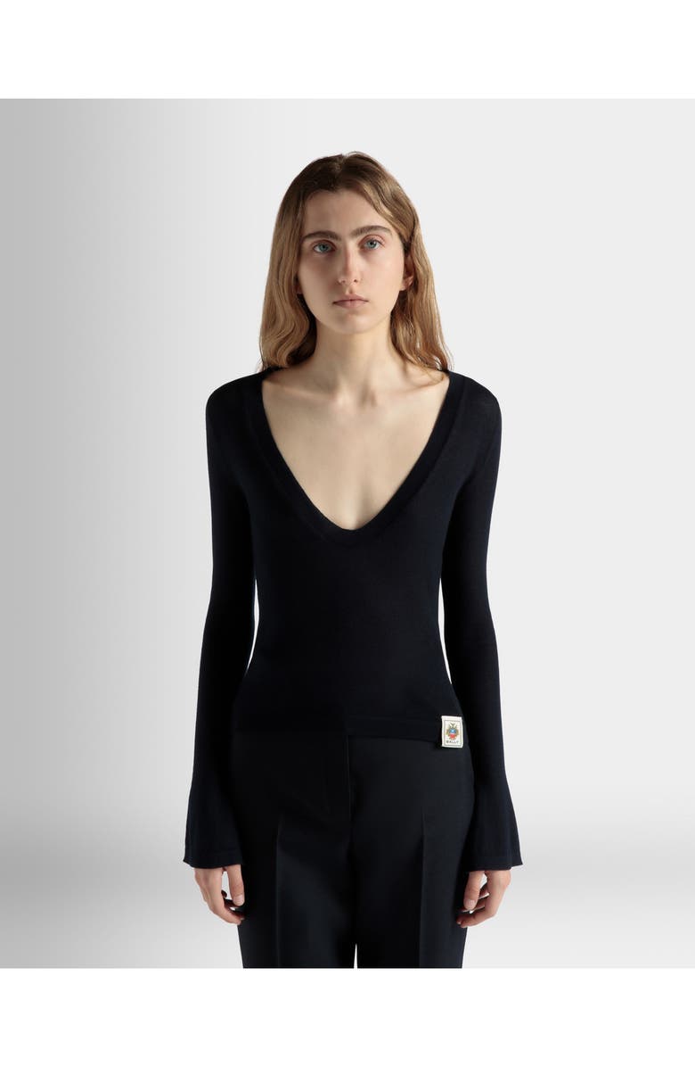 Bally V-Neck Knit Top, Alternate, color, Blue