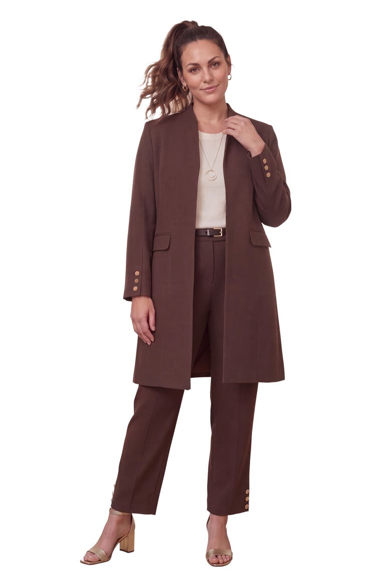 Stretch Crepe Duster Jacket Pantsuit, Main, color, RICH BROWN