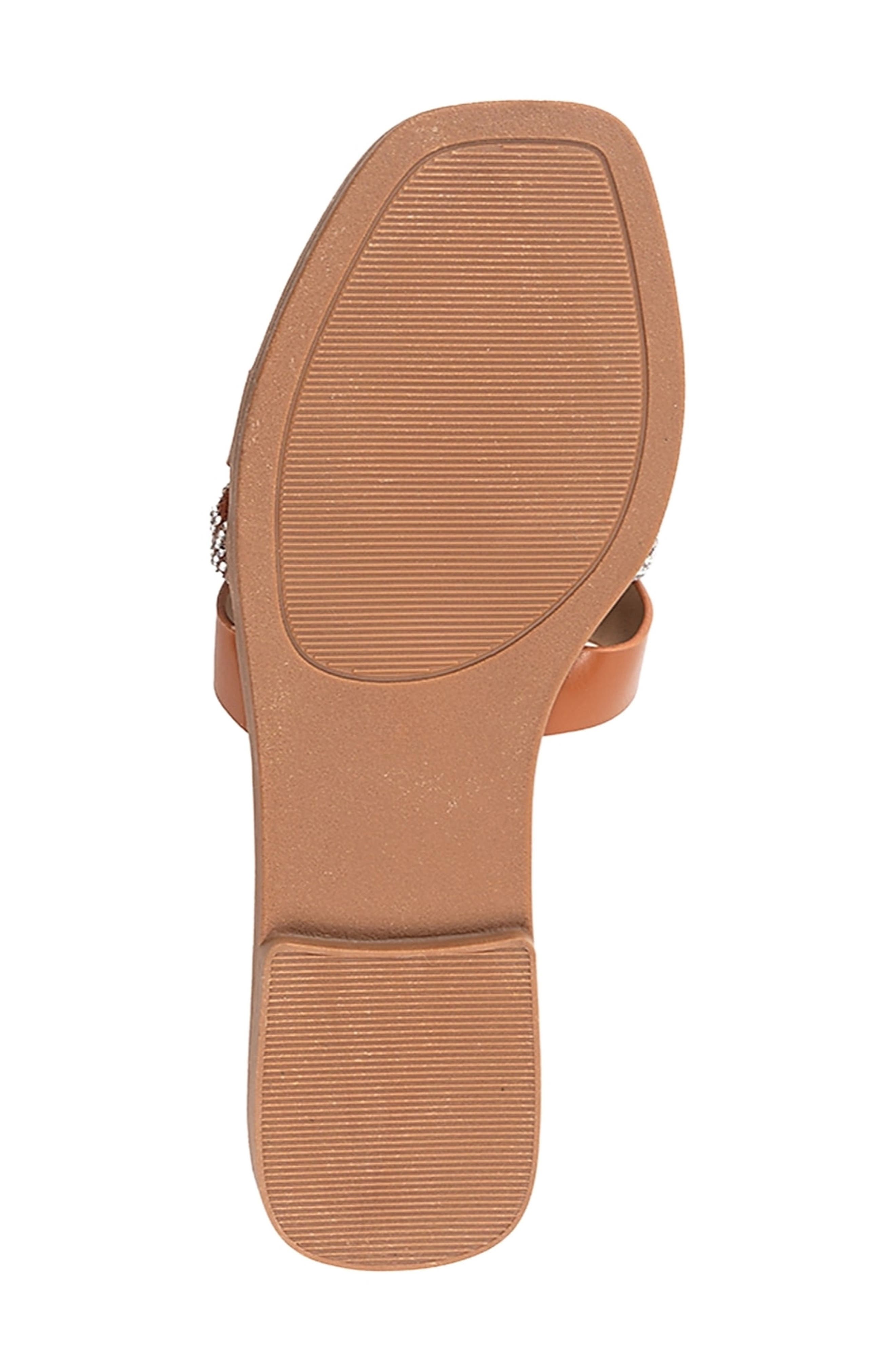 bebe Rhinestone Slide Sandal, Alternate, color, Cognac