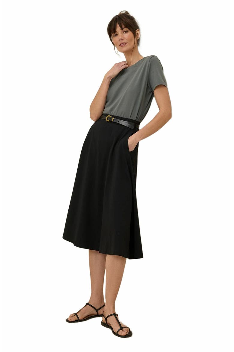 Organic Cotton Fit & Flare Midi Skirt, Alternate, color, Black