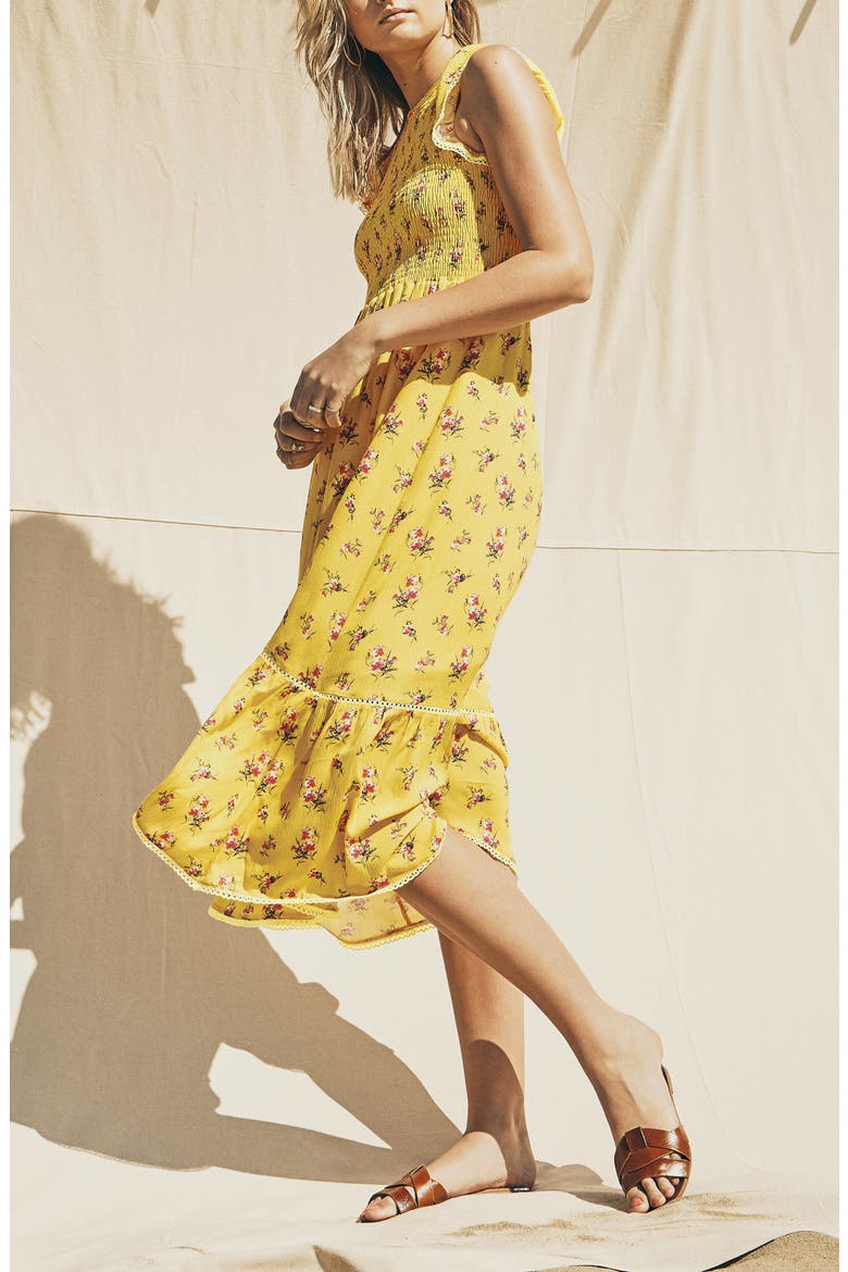 Mango Tango Floral Smocked Sundress, Alternate, color, YELLOW/ FLORAL