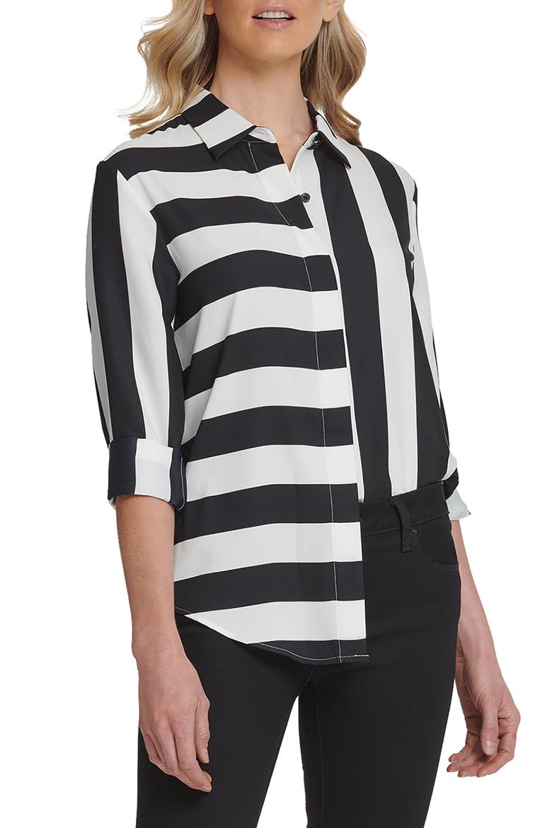 Stripe Blouse, Alternate, color, BLACK/ IVORY