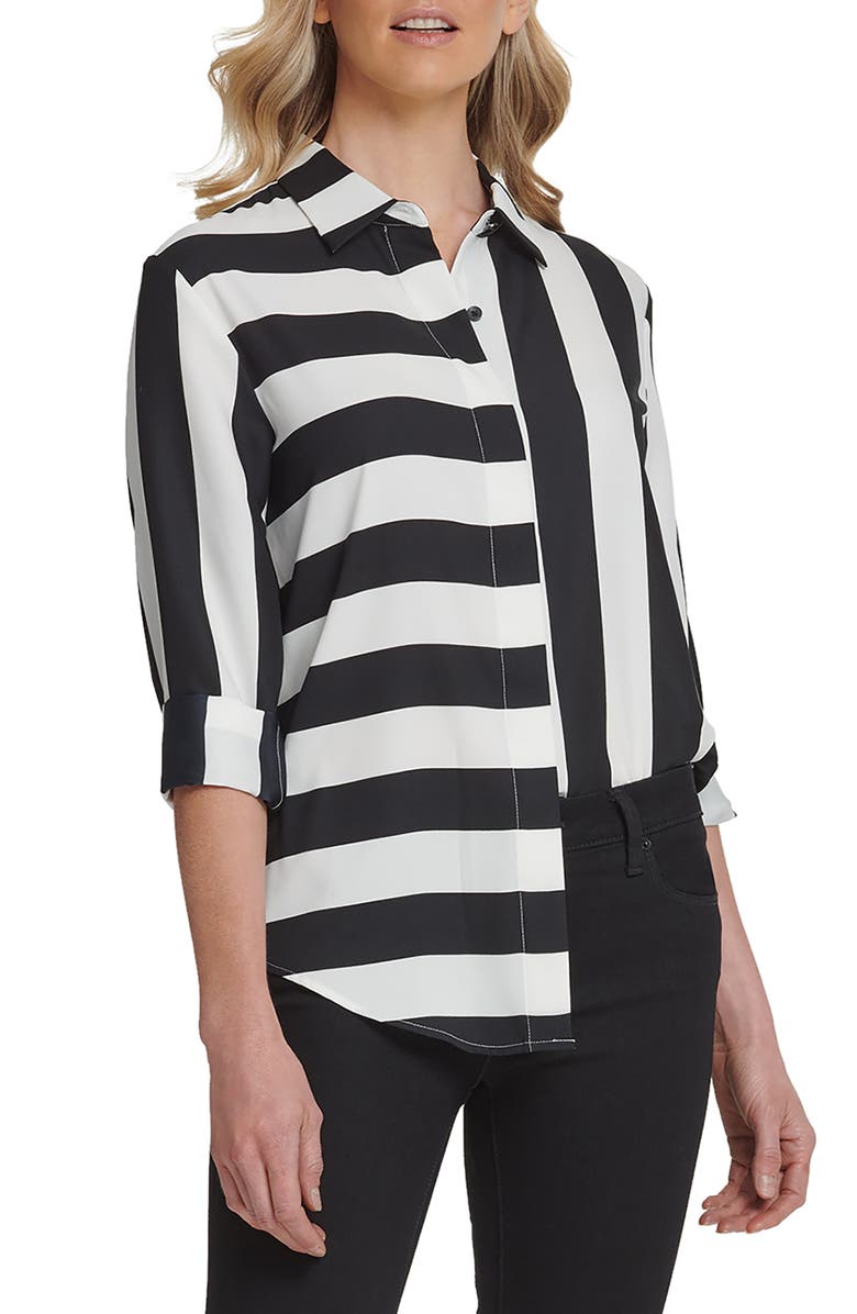 DKNY Stripe Blouse, Alternate, color, 