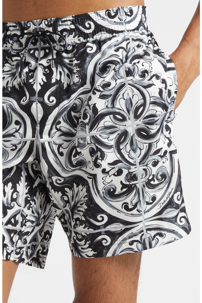 Majolica Print Swim Trunks, Alternate, color, HY5DQ MAIOLICA 2L NERO