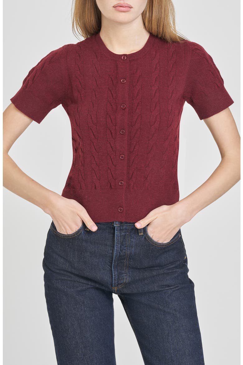 Mallie Short Sleeve Cable Cardigan, Main, color, MERLOT