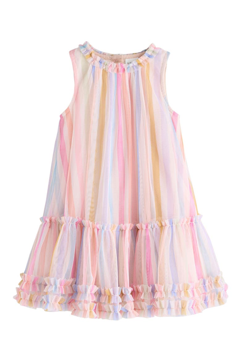Kids' Mesh Rainbow Stripe Dress, Main, color, PINK MULTI