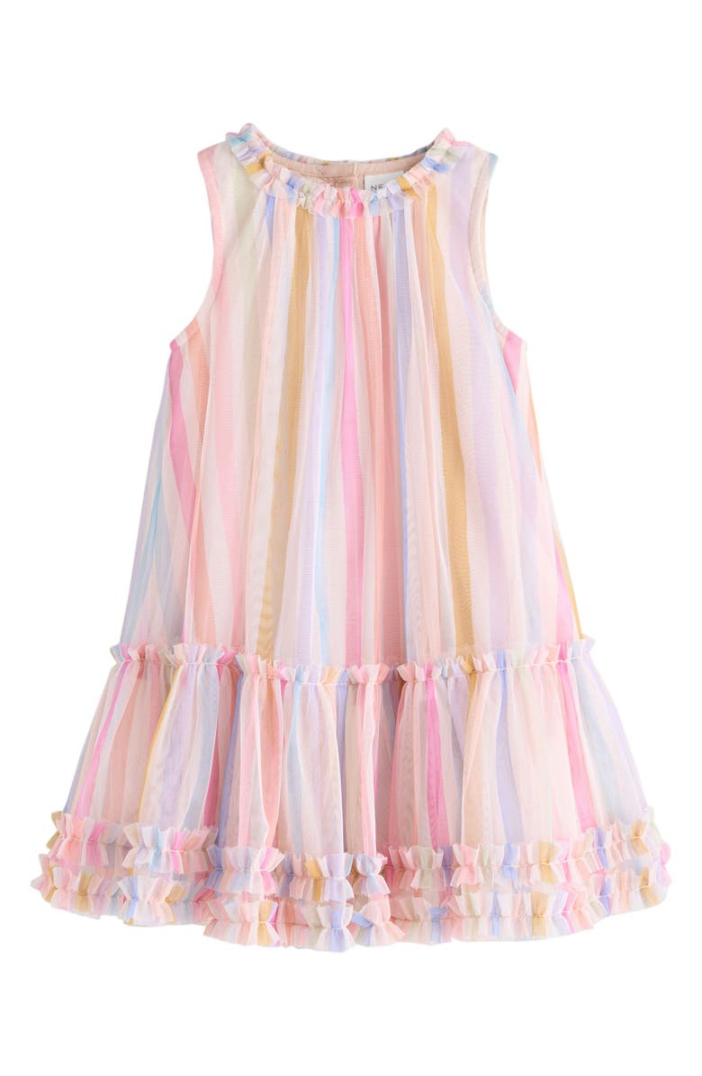 NEXT Kids' Mesh Rainbow Stripe Dress, Main, color, Pink Multi