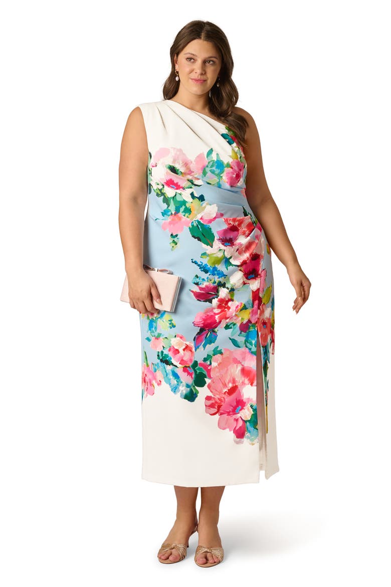 Print One-Shoulder Gown, Alternate, color, BLUE MULTI