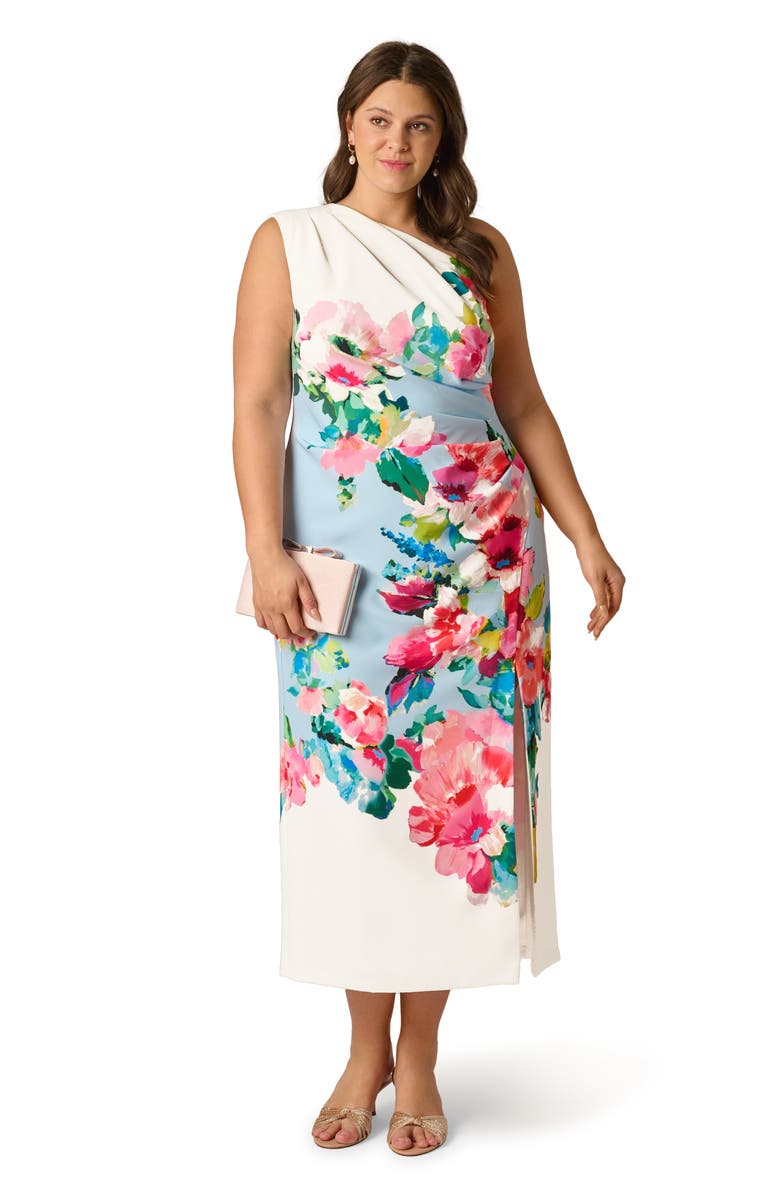 Adrianna Papell Print One-Shoulder Gown, Alternate, color, 