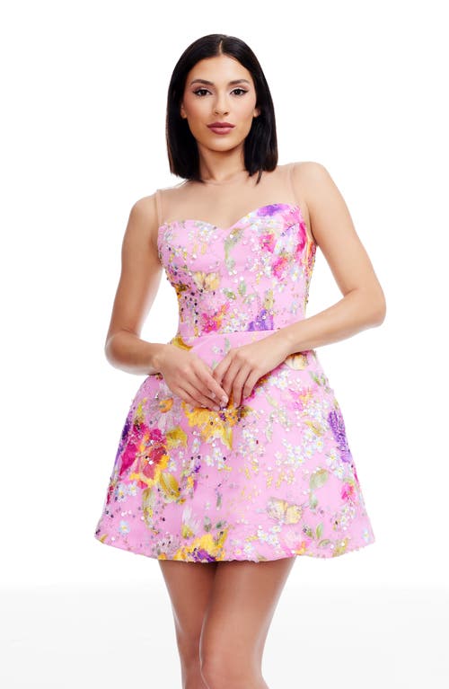 DRESS THE POPULATION DRESS THE POPULATION KERRA EMBELLISHED ILLUSION NECK MINIDRESS