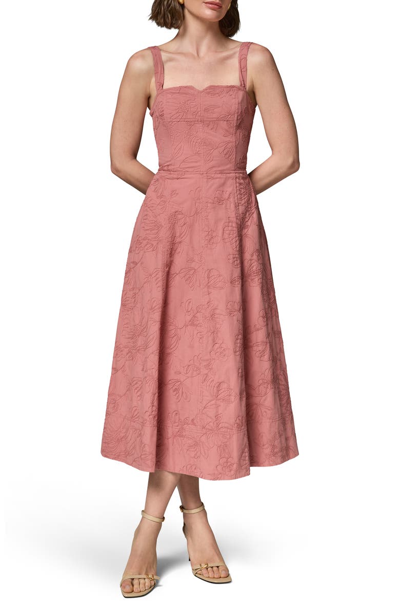 Embroidered Sleeveless Midi Dress, Main, color, DESERT CLAY