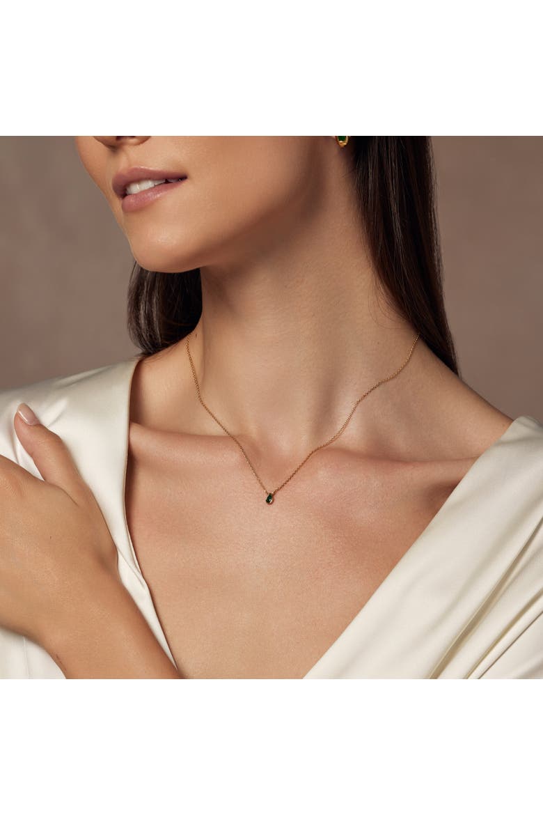 Sterling Silver 18k Gold Plated Ivy Emerald Necklace Dainty Minimalist, Alternate, color, Gold