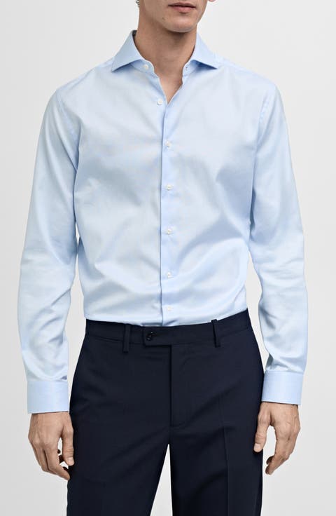 Slim Fit Cotton Poplin Suit Button-Up Shirt