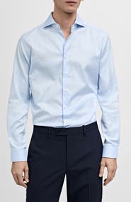 MANGO Slim Fit Cotton Poplin Suit Button-Up Shirt