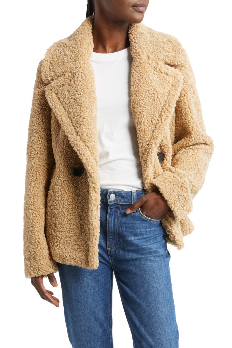 Double Breasted Teddy Coat, Alternate, color, SAND
